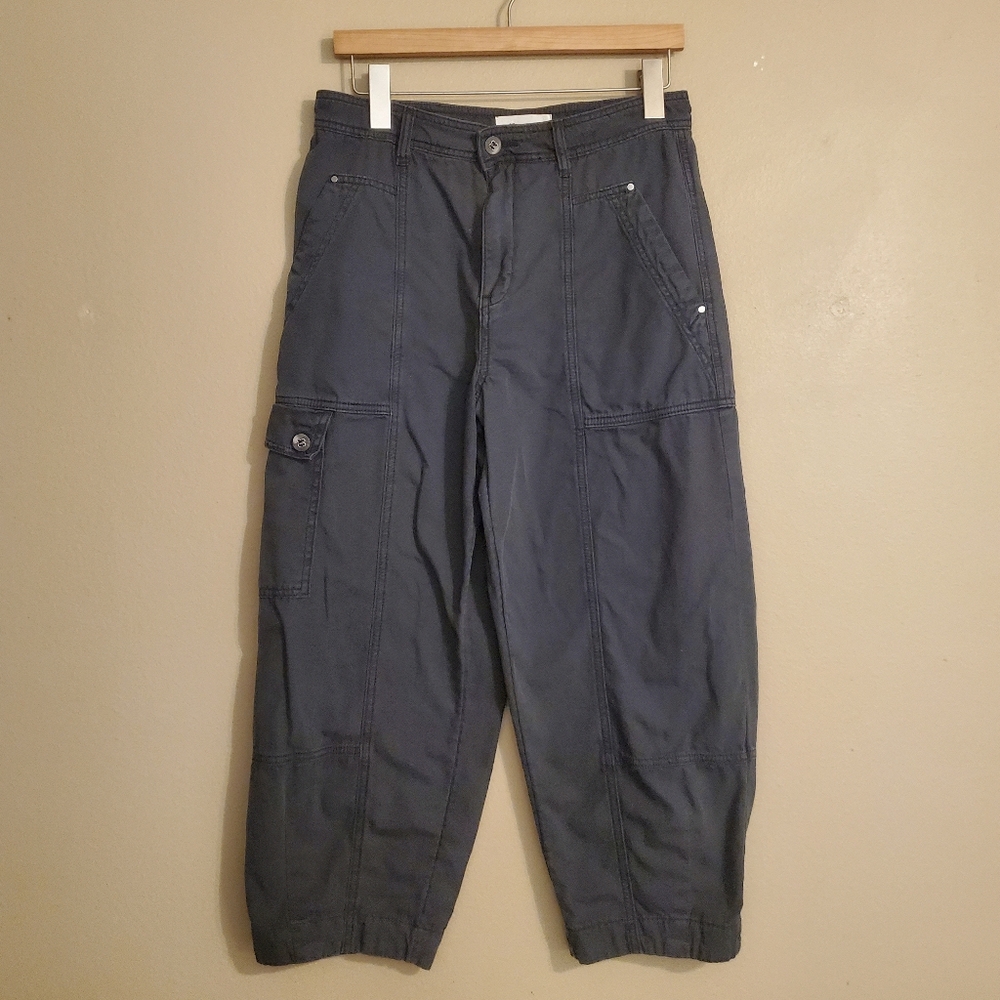 ANTHROPOLOGIE Dark‎ Blue Utility Cropped Cargo Stlye Barrel Pants Women's Size 8